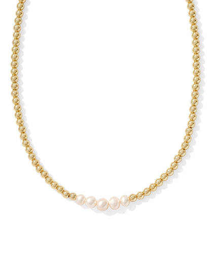 Eve Beaded Strand Necklace | Gold & White Pearl