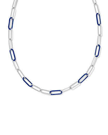 Ainsley Convertible Chain Necklace | Silver & Navy Enamel