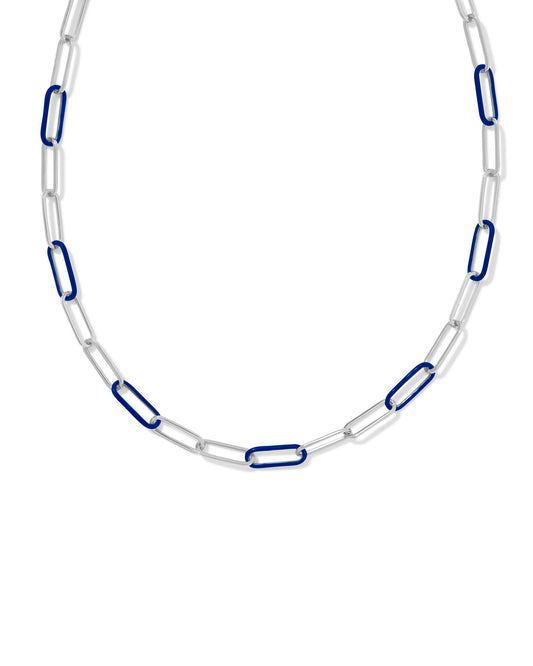 Ainsley Convertible Chain Necklace | Silver & Navy Enamel