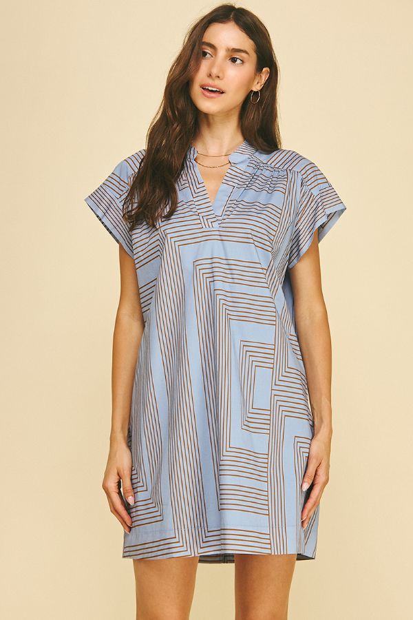 Geometric Print V-Neck Tunic Mini Dress