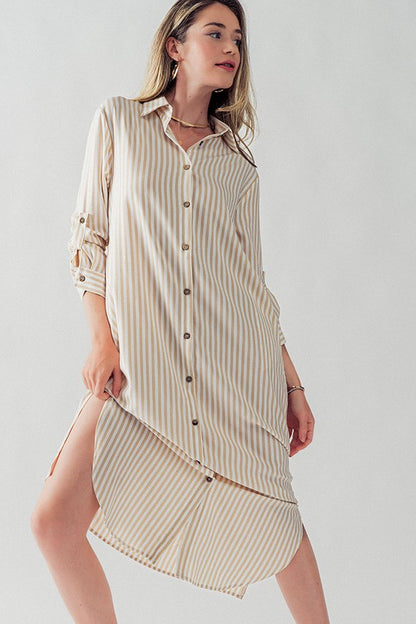 Elsie Polyester Stripe Long Shirt Dress