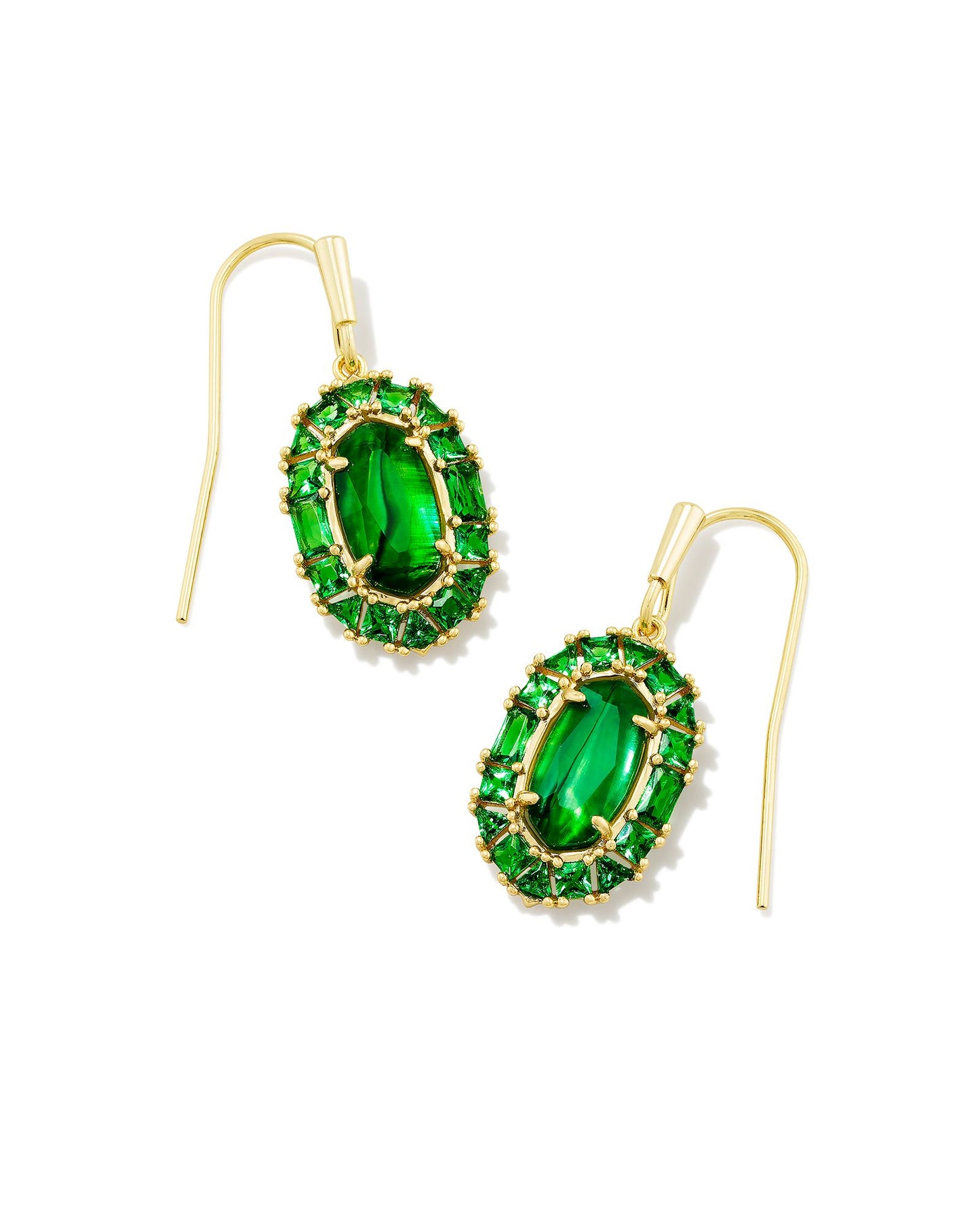 Lee Crystal Frame Drop Earrings | Gold & Kelly Green Illusion