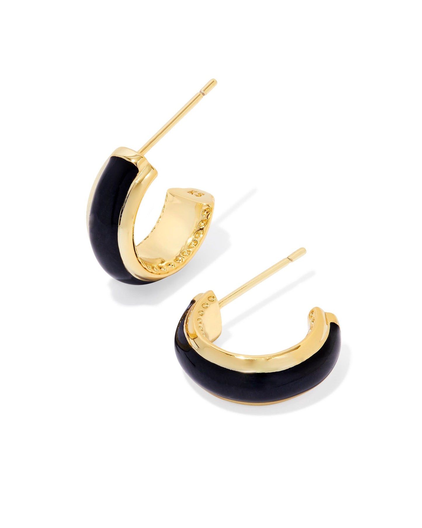 Ainsley Huggie Earrings | Gold & Black Enamel