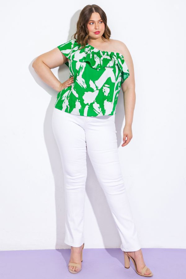 Plus | Green Printed Woven Top