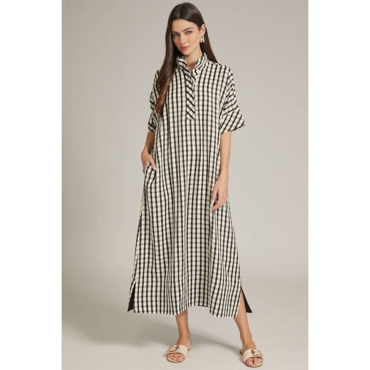 NEW Gingham short sleeve midi dress