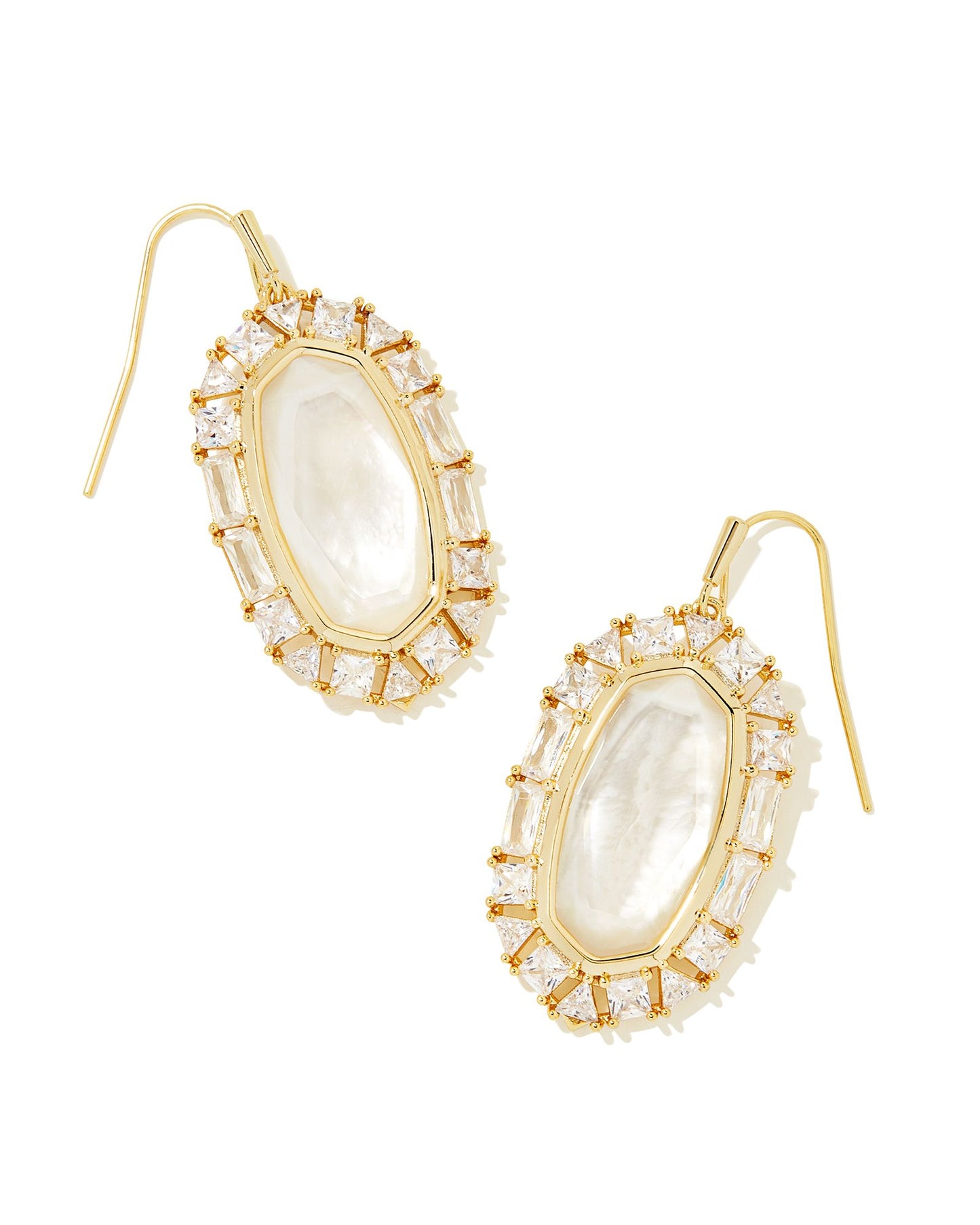 Elle Crystal Framed Drop Earrings | Gold & Ivory Mother-of-Pearl