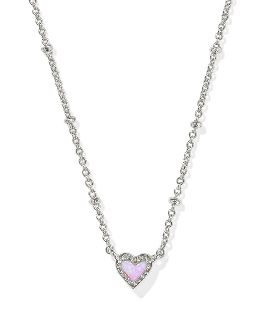 Mini Ari Heart Silver Satellite Necklace | Bubblegum Pink Kyocera Opal