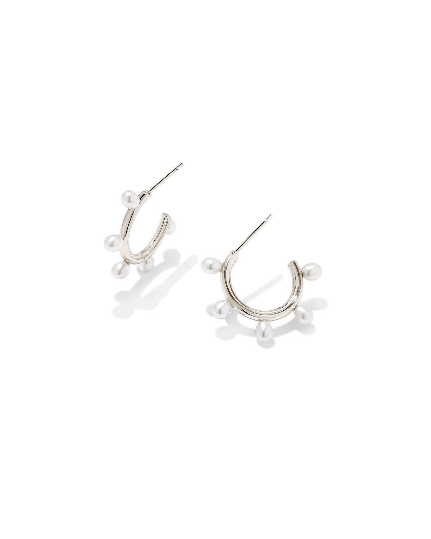 Leighton Pearl Huggie Hoop Earrings | Silver