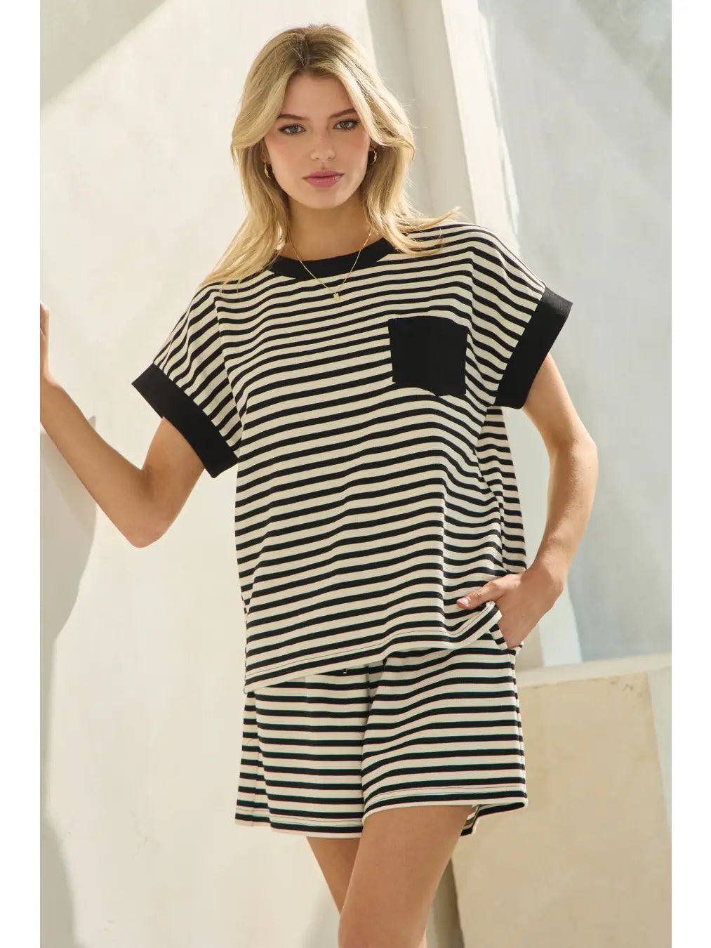 Plus | Striped Short Sleeve Top and Short Set
