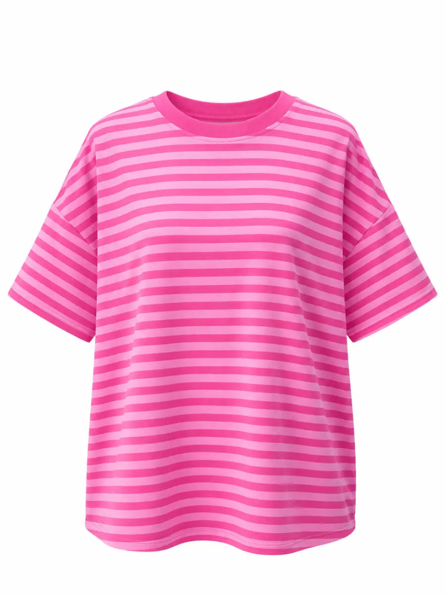 Hot Pink Striped Loungewear Short Sleeve Top