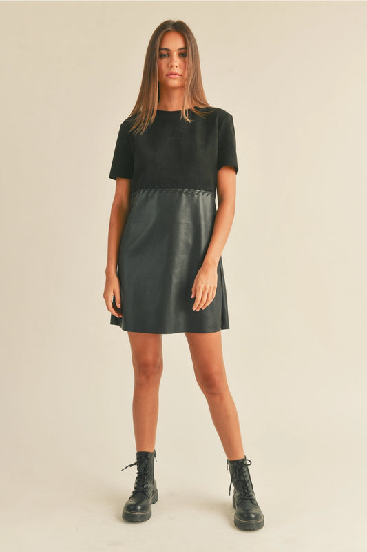 Faux Leather Suede Combo Shift Dress