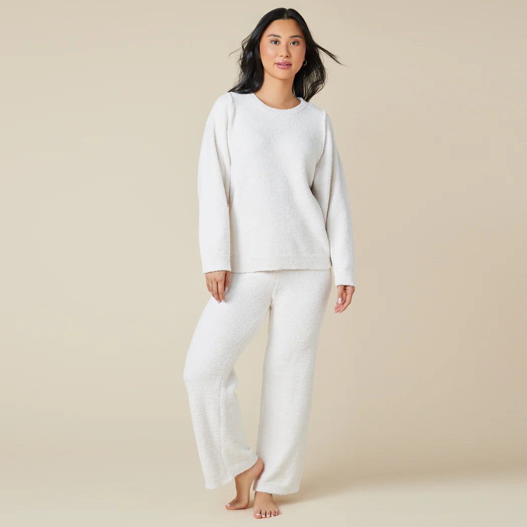 Reverse Seam Marshmallow Crew Neck Lounge Set with Bracelet Sleeve | Almond