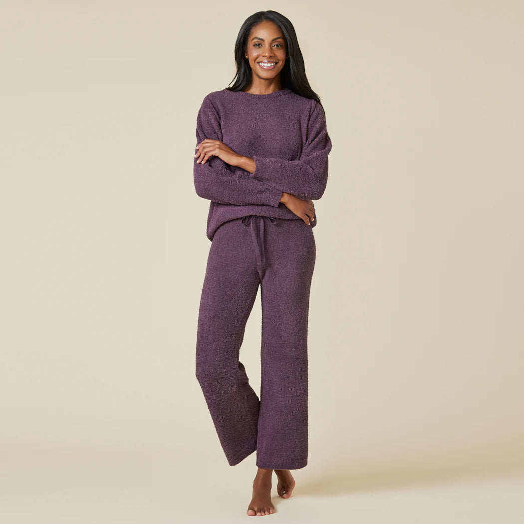 Reverse Seam Marshmallow Crew Neck Lounge Set with Bracelet Sleeve | Fig