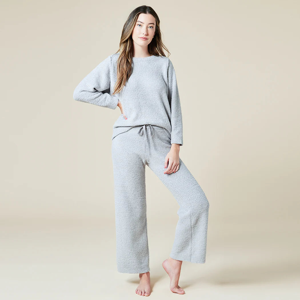 Reverse Seam Marshmallow Crew Neck Lounge Set with Bracelet Sleeve | Grey