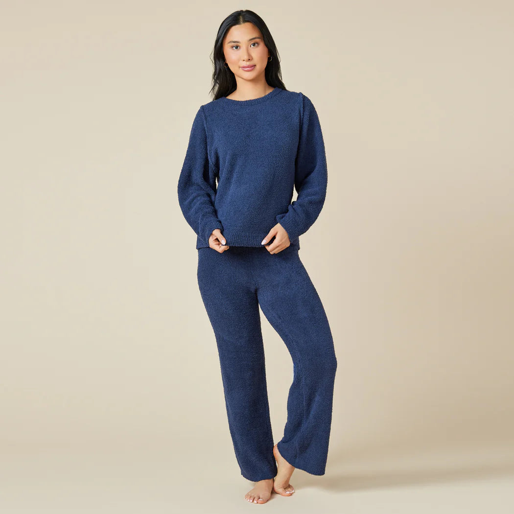 Reverse Seam Marshmallow Crew Neck Lounge Set with Bracelet Sleeve | Midnight