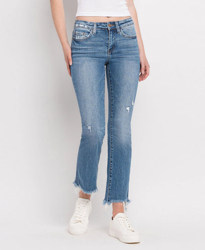 Mid Rise Distressed Ankle Bootcut Jeans