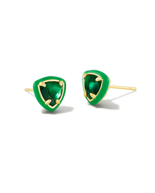 Arden Enamel Framed Stud Earrings | Gold & Emerald Illusion