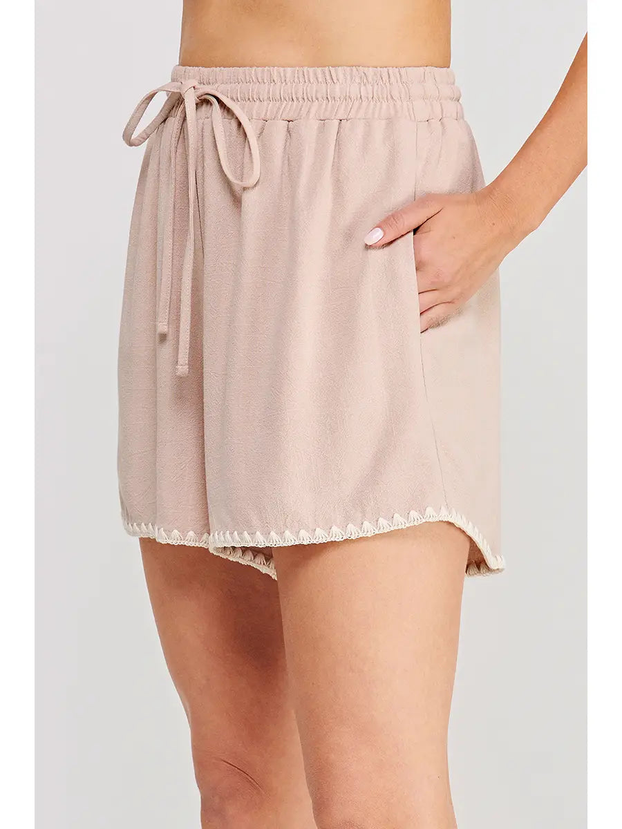Soft Linen Blend Elastic Tie Shorts