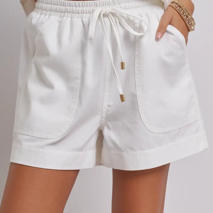 Linen Drawstring Relaxed Shorts White