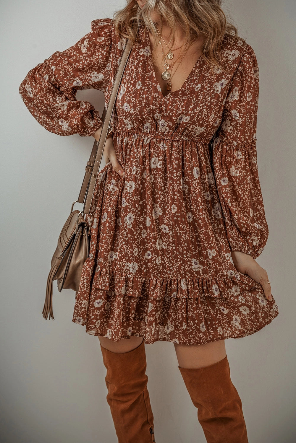 Boho Floral Ruffled Mini Dress