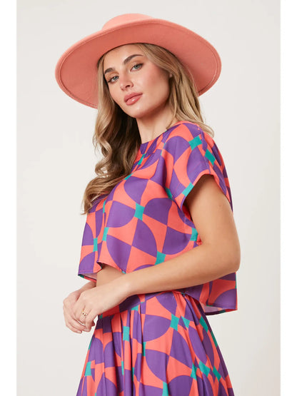 Geometric Print Linen Crop Top