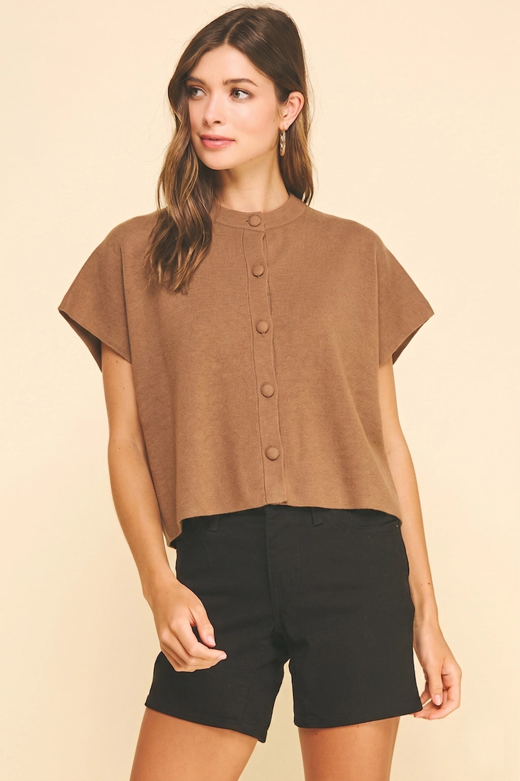 Button Down Cap Sleeve Sweater