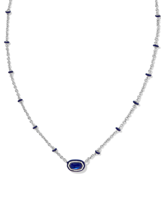 Mini Elisa Enamel Frame Short Pendant Necklace | Silver & Navy Mother-of-Pearl