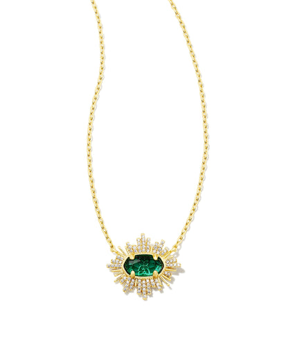 Grayson Sunburst Frame Necklace | Gold & Green Glass
