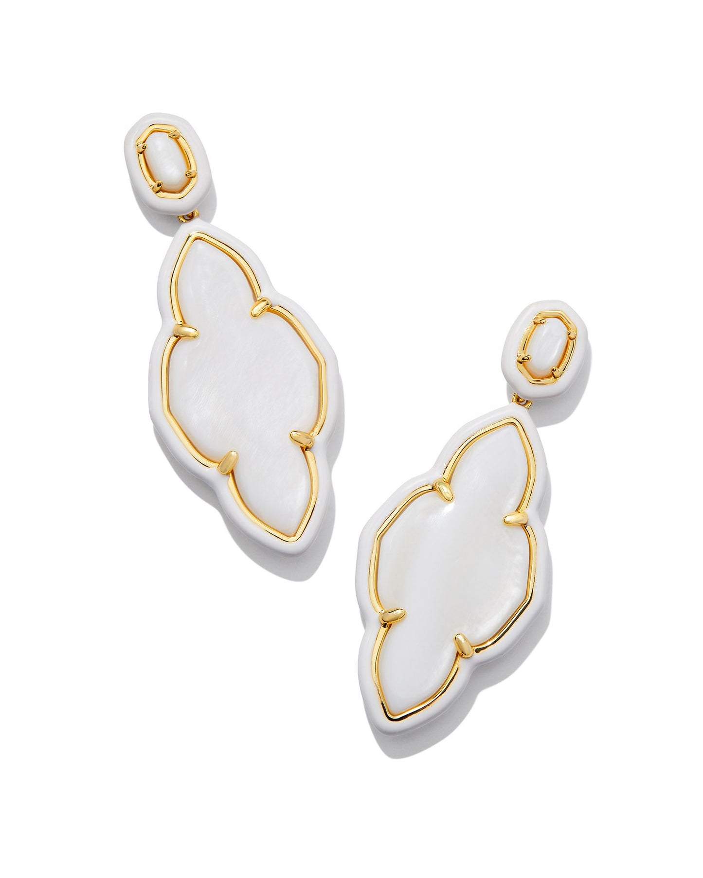 Abbie Enamel Frame Statement Earrings | Gold & White Mother-of-Pearl