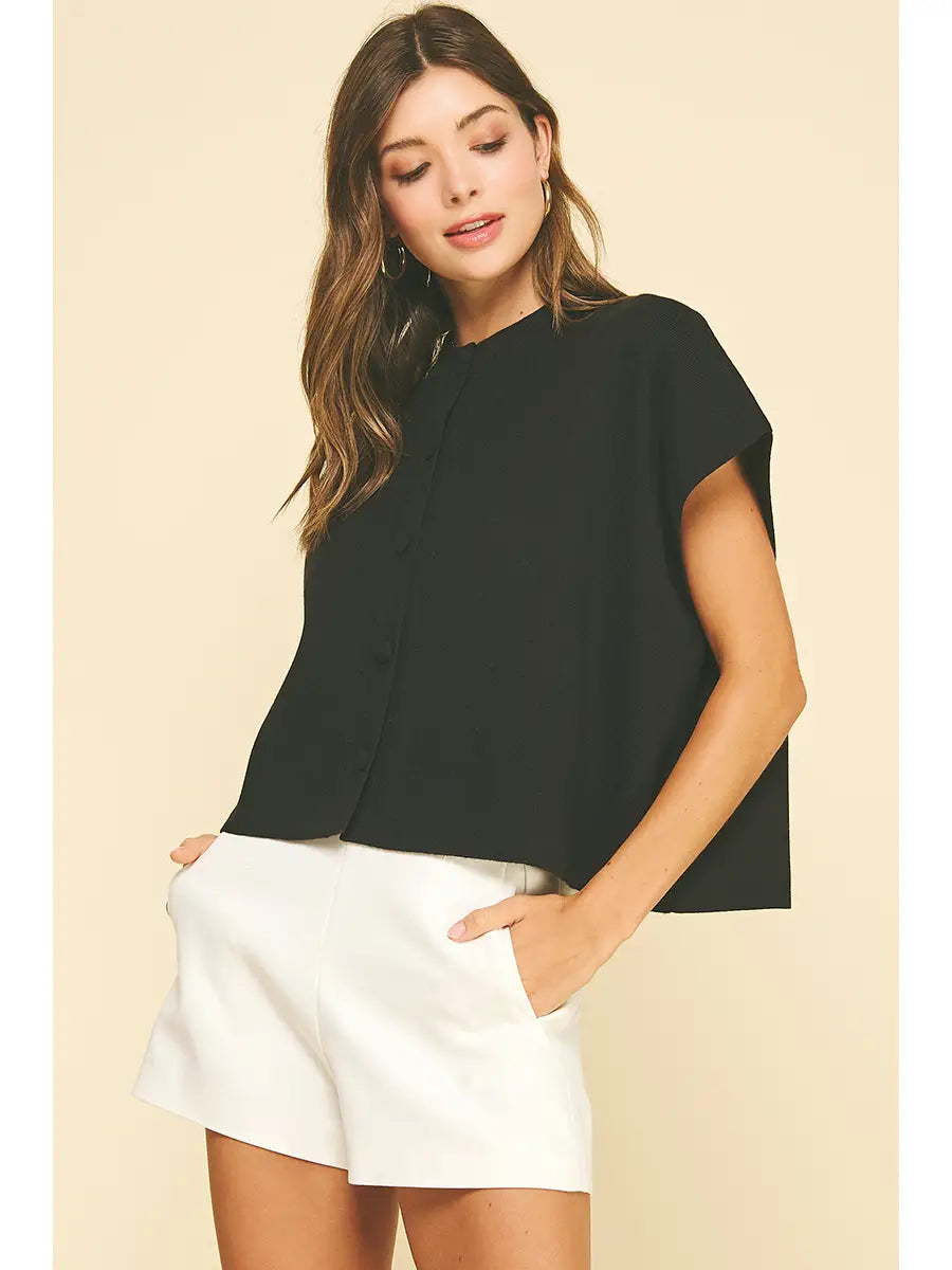 Button Down Cap Sleeve Sweater