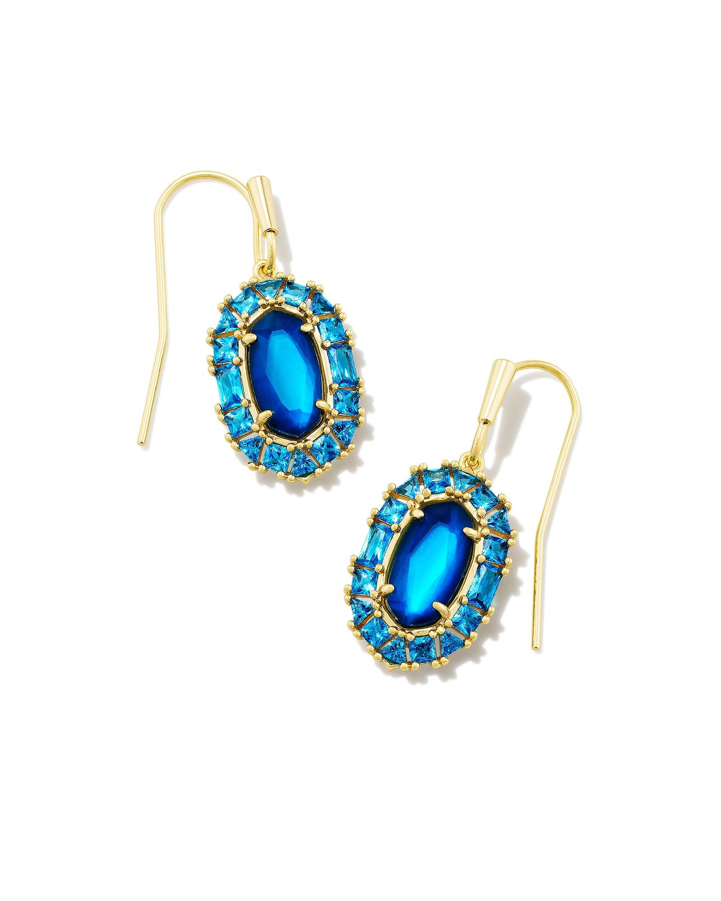 Lee Crystal Frame Drop Earrings | Gold & Sea Blue Illusion