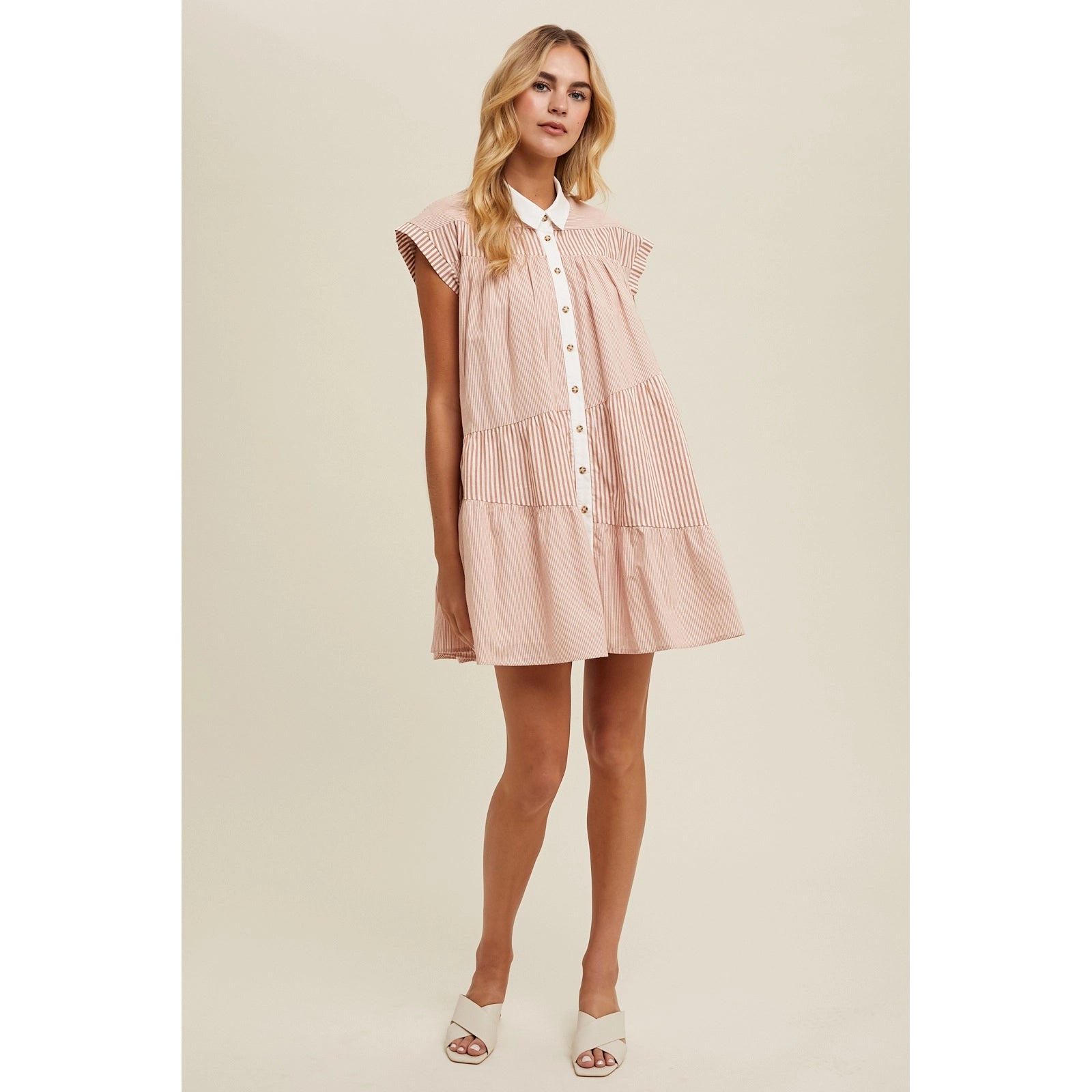 Multi Striped Button Up Mini Dress