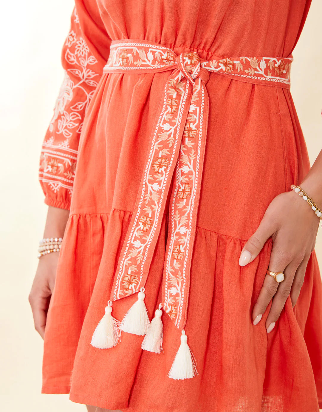 Sunita Linen Dress Callawassie Coral Embroidery