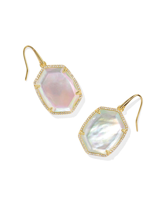 Daphne Gold Pave Frame Drop Earrings | Iridescent Ivory Illusion