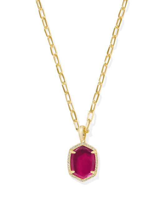 Daphne Gold Pave Frame Short Pendant Necklace | Berry Mica