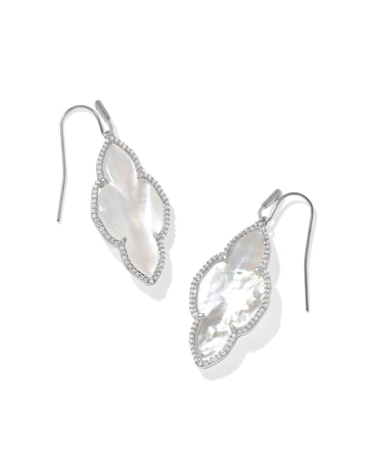 Abbie Pave Frame Earrings | Silver & Ivory Mother of Pearl