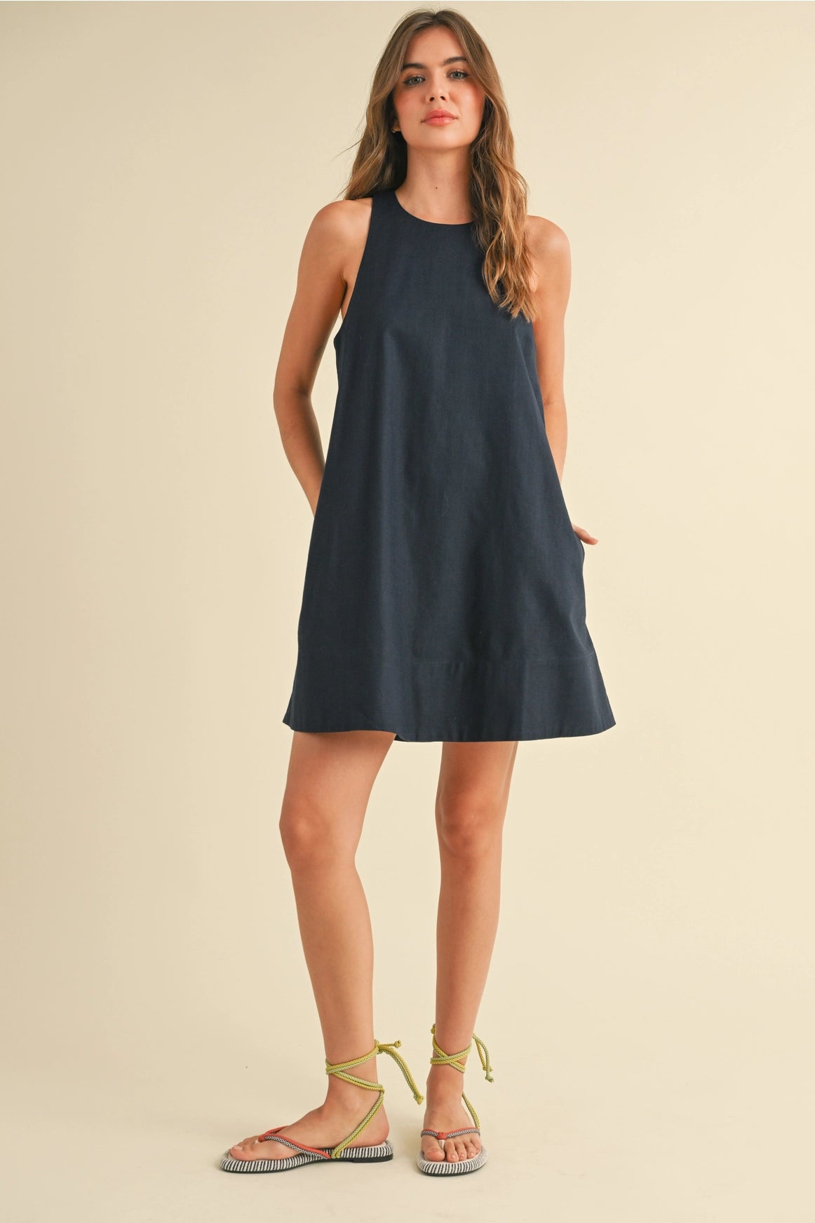 Sleeveless A Line Dress with Pockets