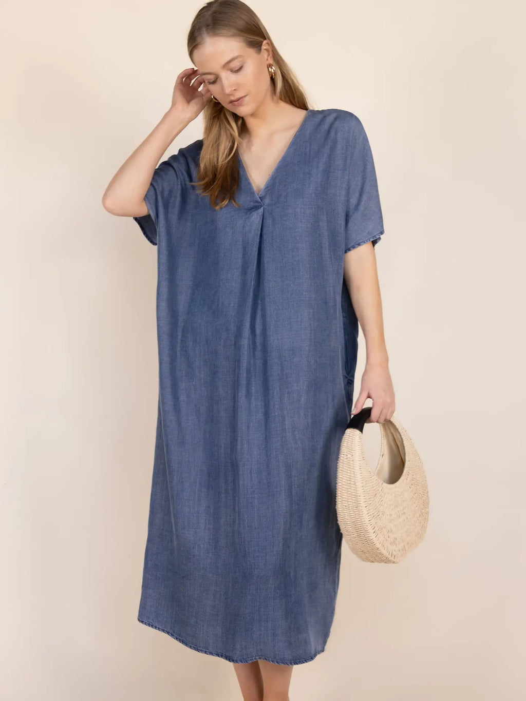 Tencel V-Neck Midi Dress