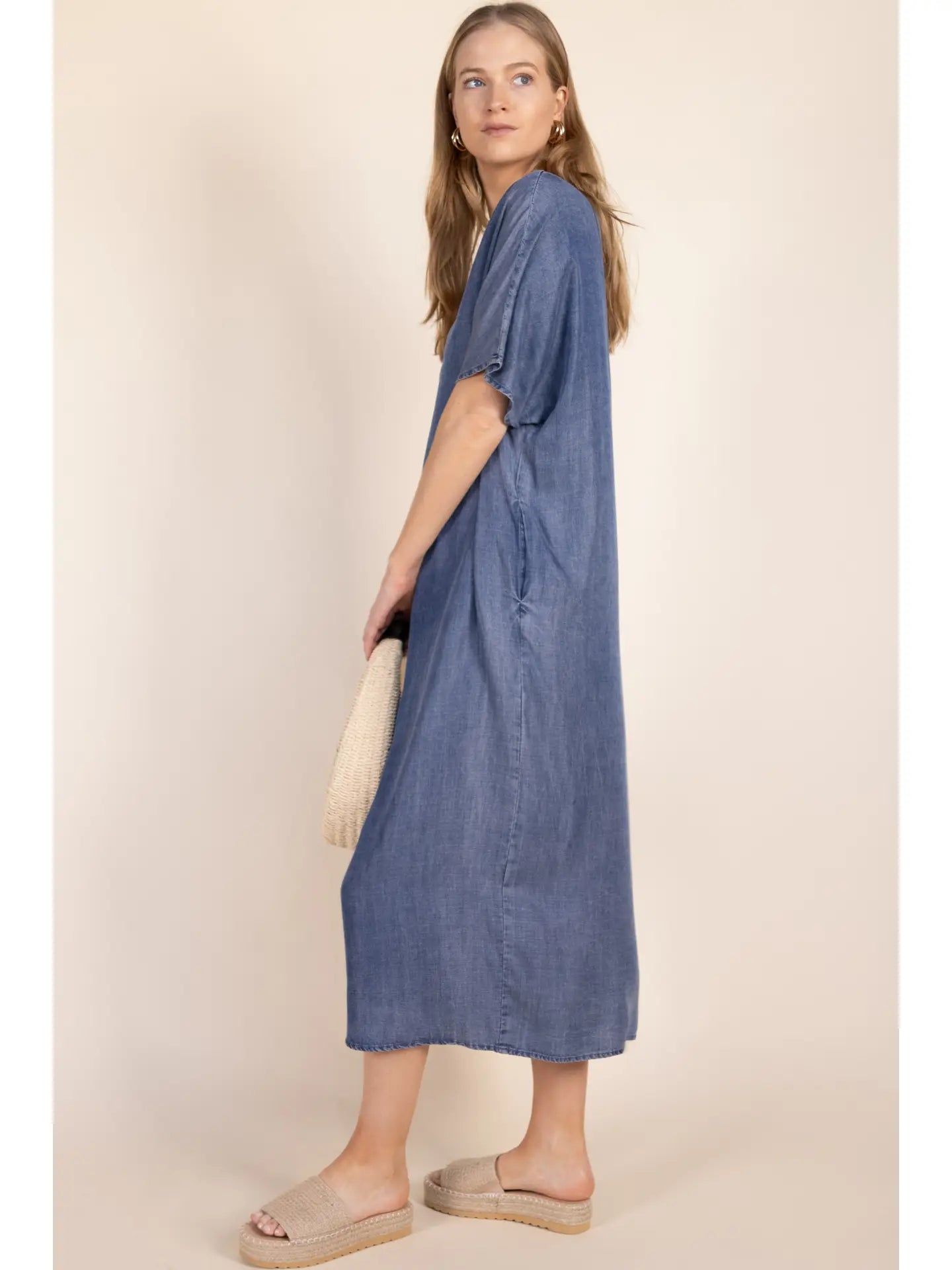 Tencel V-Neck Midi Dress