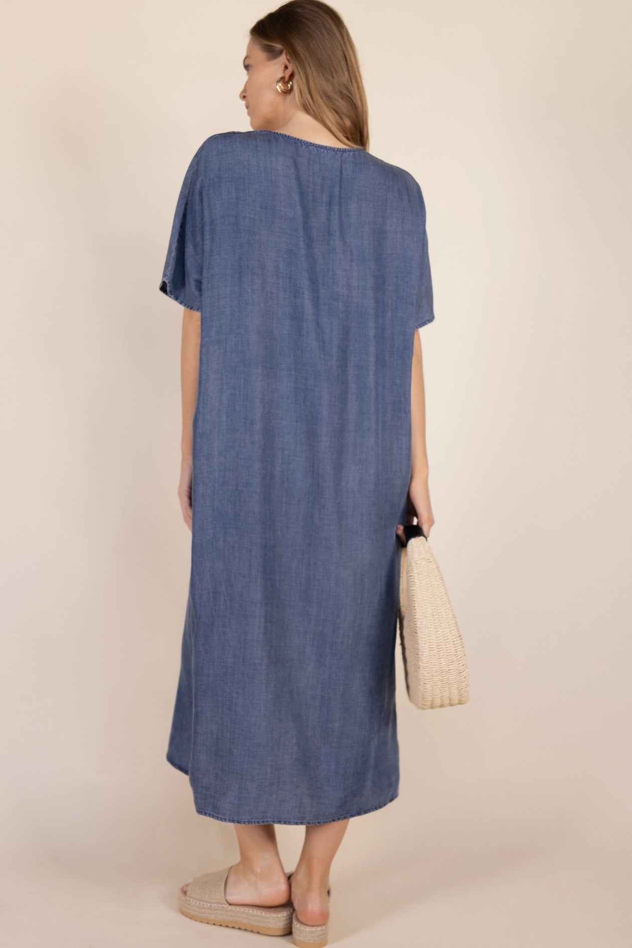 Tencel V-Neck Midi Dress