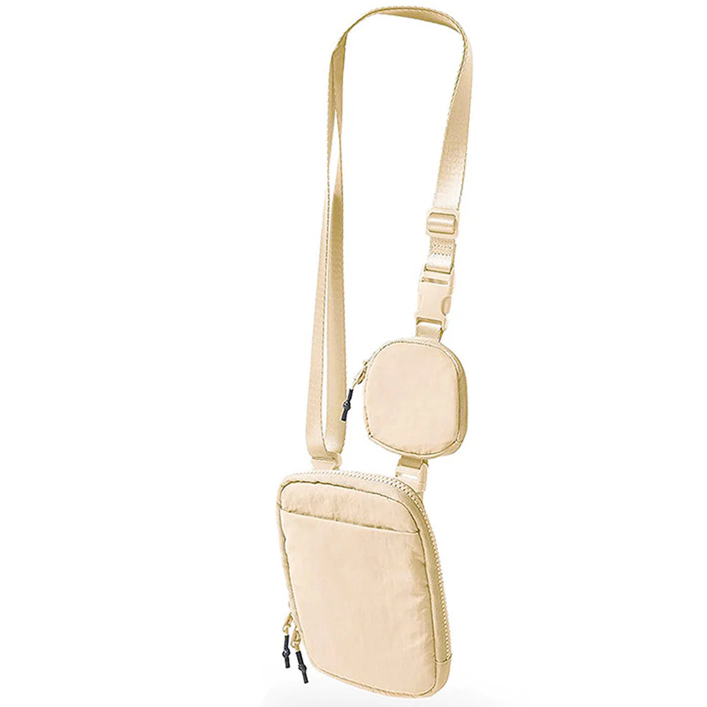 Betsie's Nylon Phone and Earphone Vertical Sling Belt Bag | Khaki