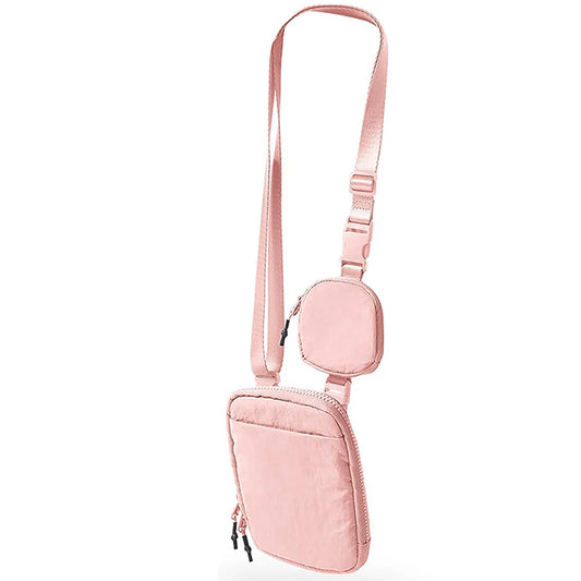 Betsie's Nylon Phone and Earphone Vertical Sling Belt Bag | Pink