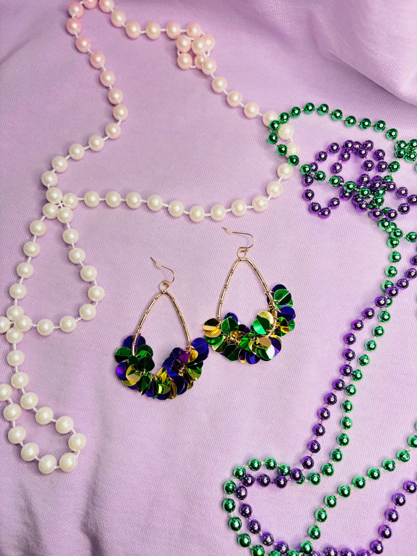 Mardi Gras Disc Teardrop Earrings