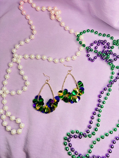 Mardi Gras Disc Teardrop Earrings