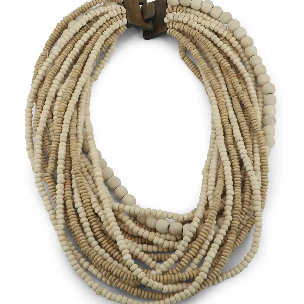 Natural Tones Multi-Layer Wood Beaded Necklace