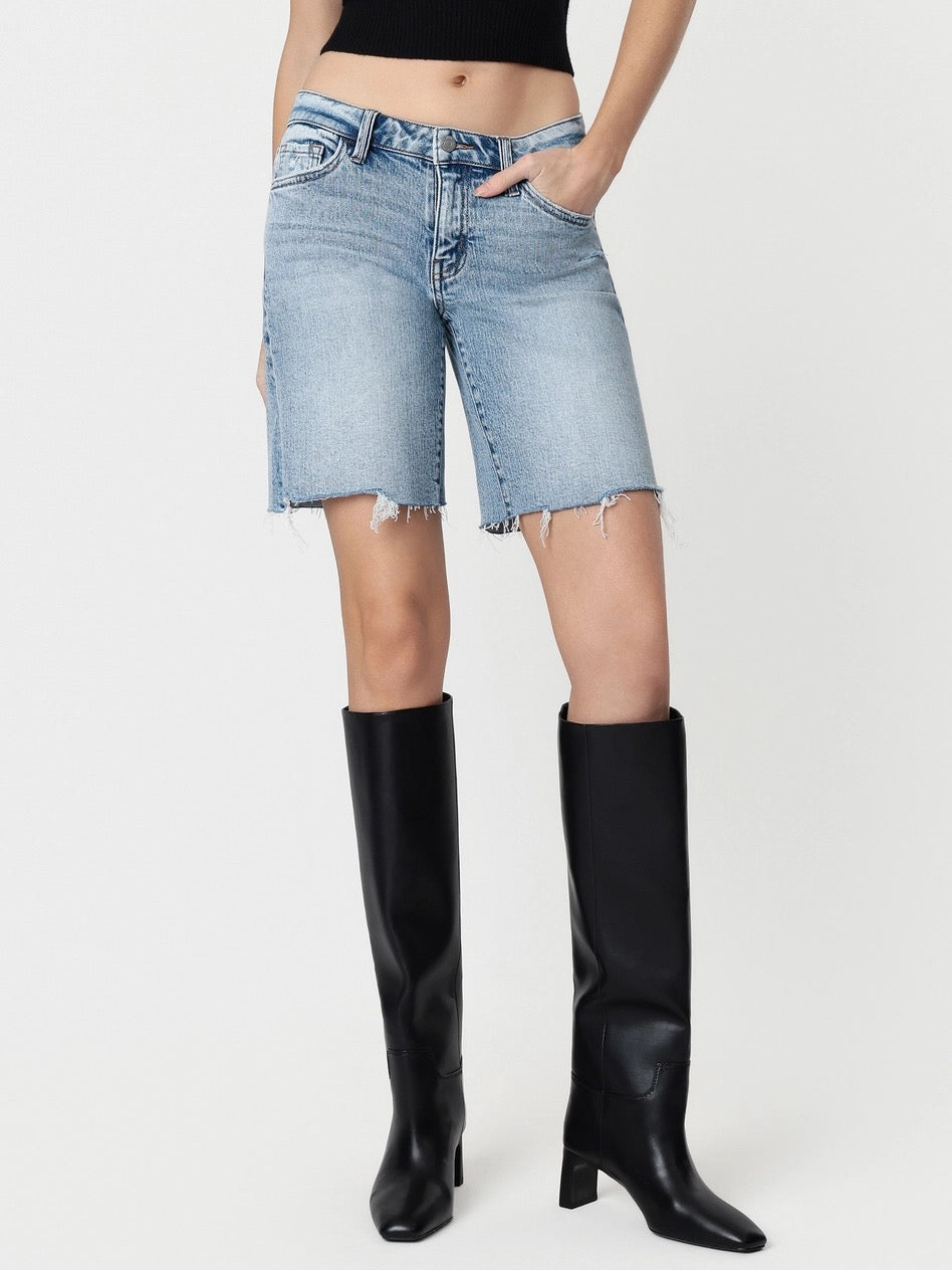Mid Rise Light Wash Distressed Jorts