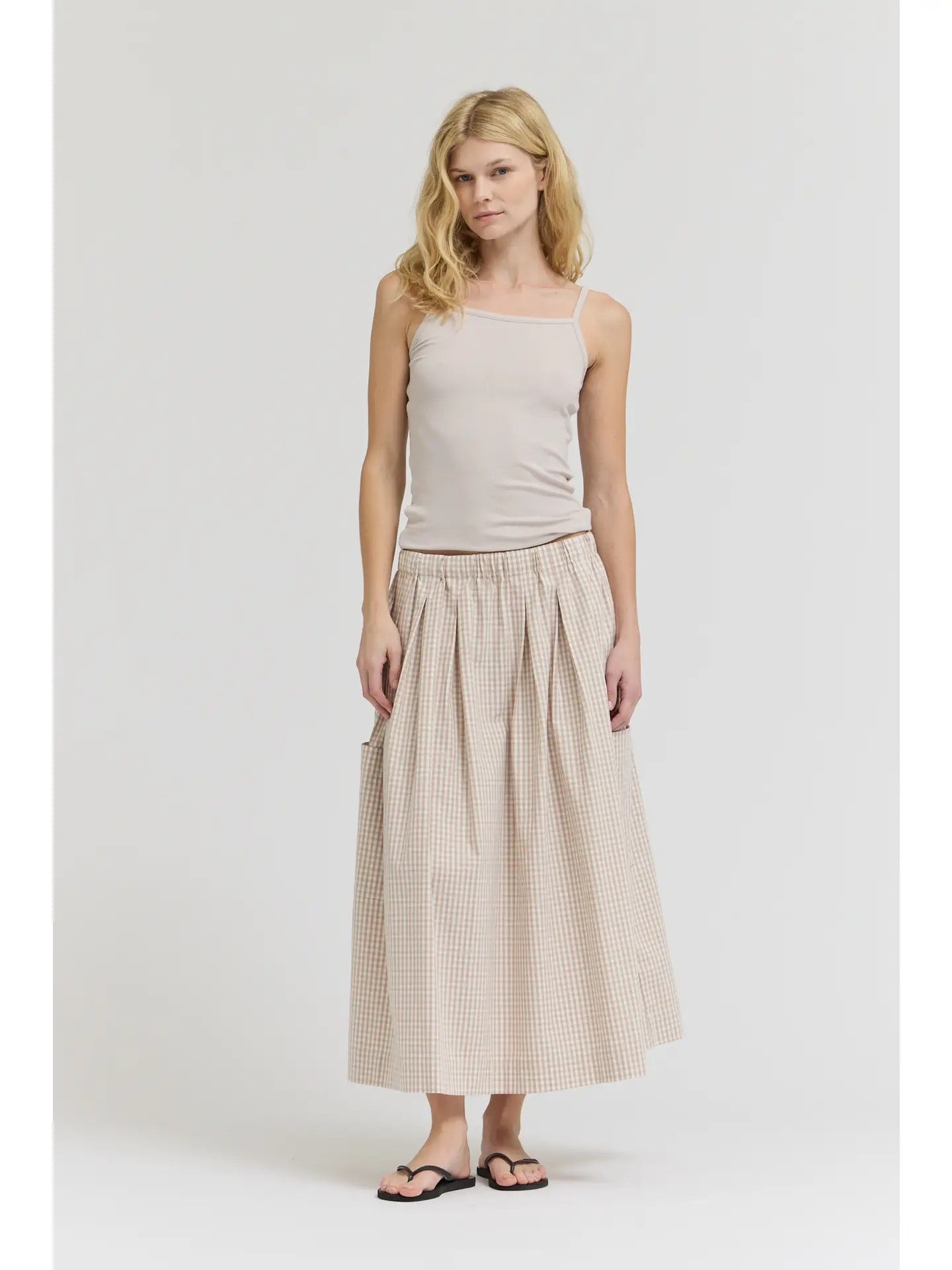Pleat Waist Gignham Skirt