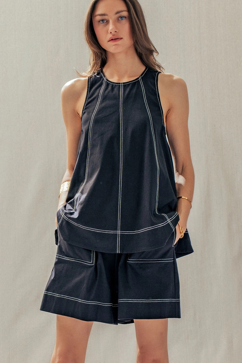Contrast Stitch Swing Top & Shorts Set