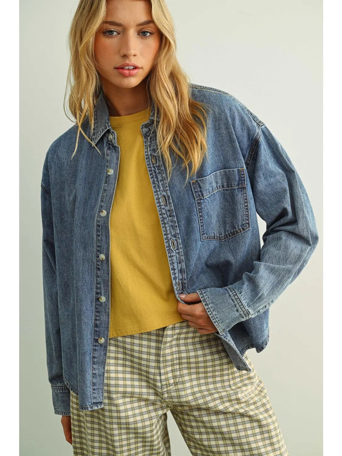 Washed Denim Button Down Shirts