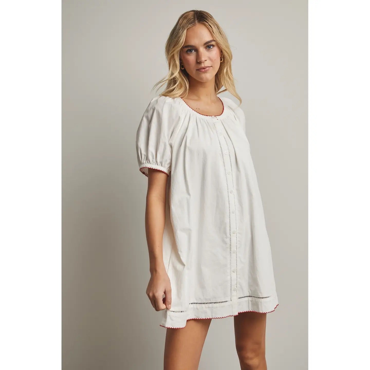 Puff Sleeve Button-Up Mini Dress